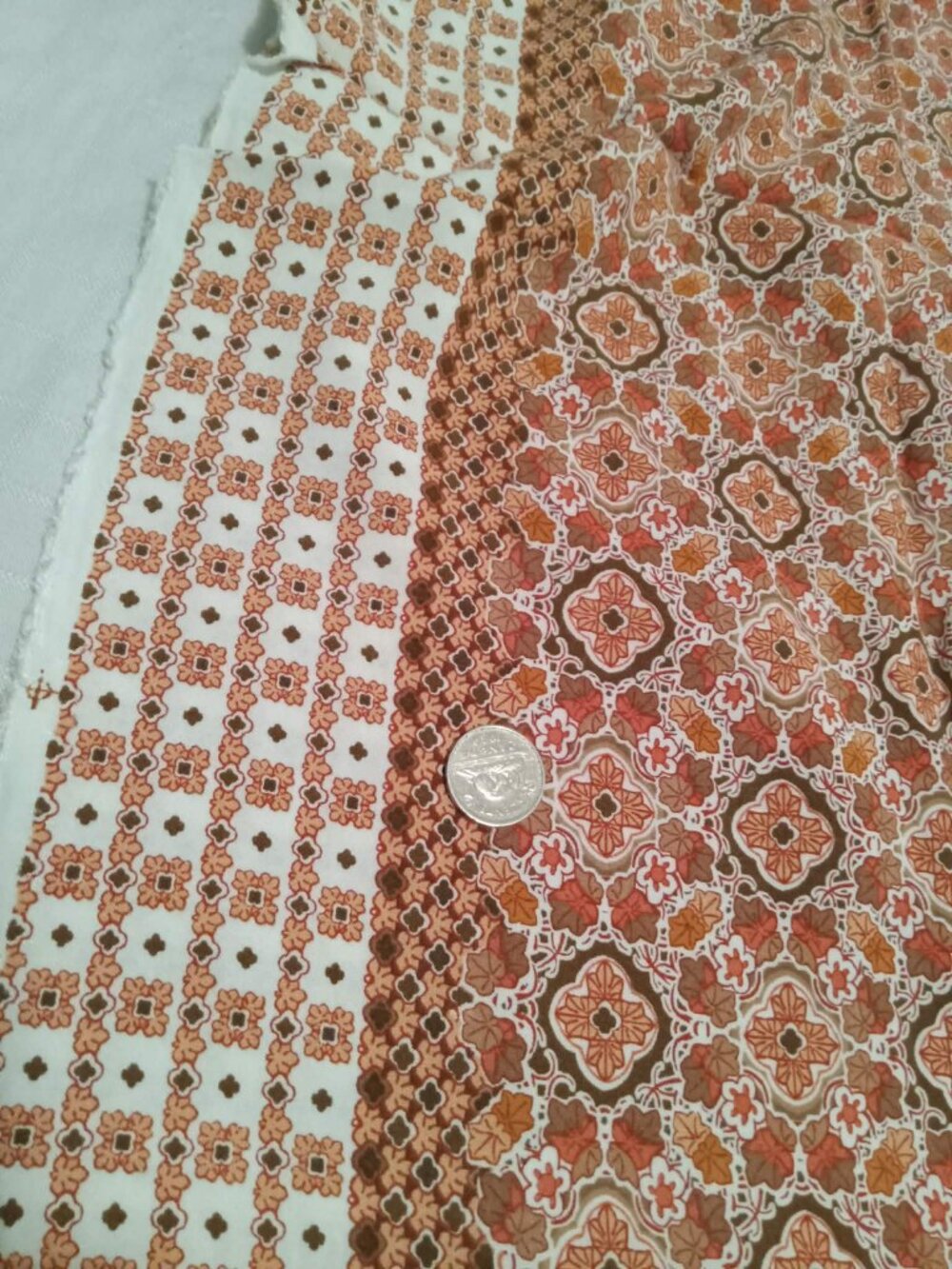 Brushed cotton orange and brown exotic/simple mandala patterns, pretty borders